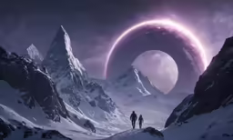 two people walking down a path into an alien space