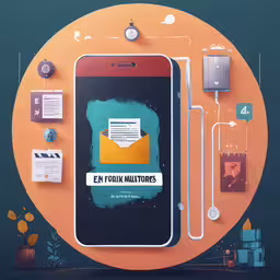 an illustration featuring a phone, a calculator, a pen, and an envelope,an image of a cell phone on display