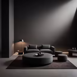 an unusual design with round seating on one side of the couch