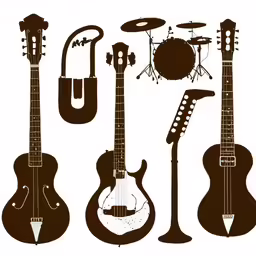 four guitar silhouettes, one with a neck rest, two with a tail