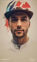 a man wearing a hat is looking at the camera