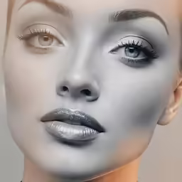 a woman with silver makeup and grey eye make up