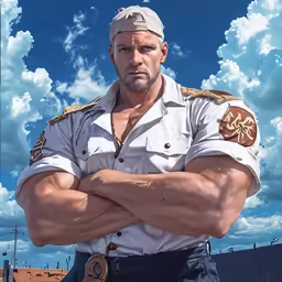 the man is in uniform with his arms crossed