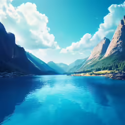 the water is bright blue near mountains in the day