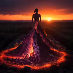 the woman is looking at the setting sun