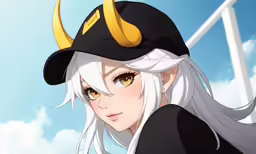 an anime character in black and white with horns
