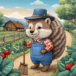 a cartoon character holding a gardening tool