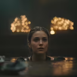 a woman looks down with her hair down