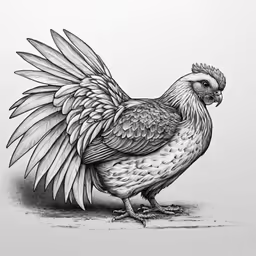 a black and white drawing of a hen