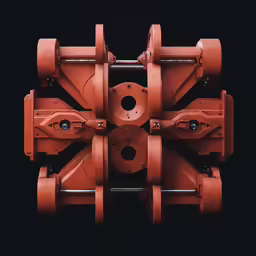 three red industrial machinery gears and pipes