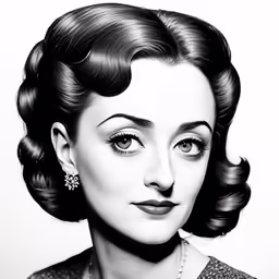 a drawing of a young woman with curly hair wearing a blouse