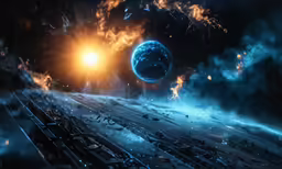 the alien planet is in space surrounded by clouds