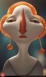 an animated female with earrings on