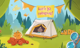 a painting depicting a camp area with a tent and other objects