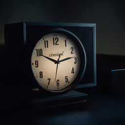 an analog clock sitting inside of a black box