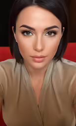 a beautiful young woman sitting next to a chair
