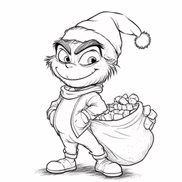 an ink drawing of a smurman holding a sack of presents