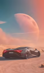 a futuristic vehicle driving on an icy desert area