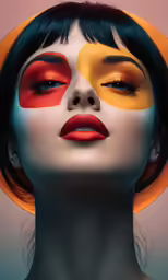 the head of a woman with painted on face