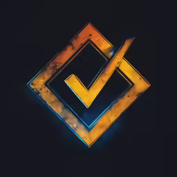 a square, yellow and black logo sits in front of a blue background