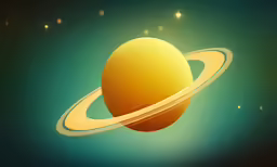 an illustration of a yellow saturn with rings on a green background