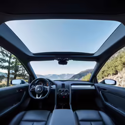 the dashboard of a vehicle looking out a window