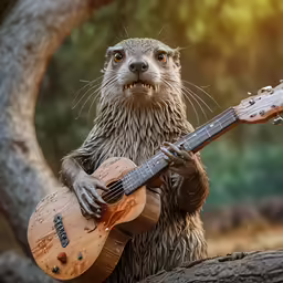 a groundhog playing a guitar in a tree