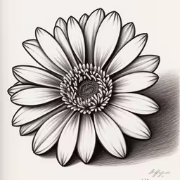 a drawing of a white and grey flower,a black and white flower drawing with graphite
