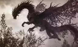 there is a dragon in the air as it leaps out