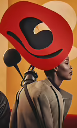 woman with black and red head by painting artist