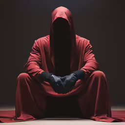 a man wearing a long hood and holding his hands behind his back