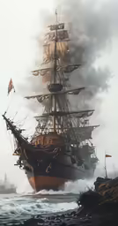 two large ships in the water near each other