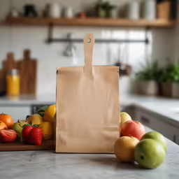 a bag with some apples and oranges on it