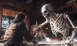a person looking at the skeleton of a person