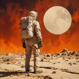 a man in a space suit looking at the sky