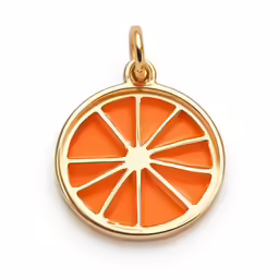 a gold pendant charm with an orange slice
