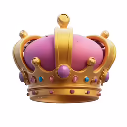 the gold crown has purple, yellow and pink stones on it
