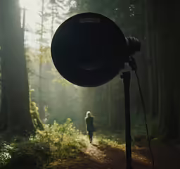 the photographer is taking pictures through trees in the woods