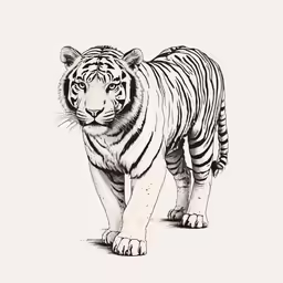a black and white tiger in pencil on a white background