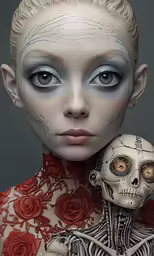 a female skeleton face and body with long hair