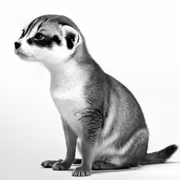 a baby animal is looking up while sitting down