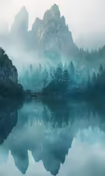 a mountain view with a river in front