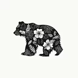 an image of a bear with flowers on its back,an animal that is in the wild flowers