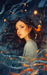 a young girl with her hair flying through the air