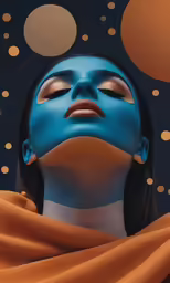 a woman with blue makeup and orange scarf