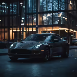 a luxury sports car parked on the side of a street