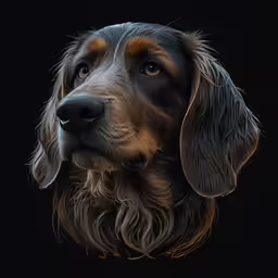 an adorable brown and black dog with its nose slightly closed