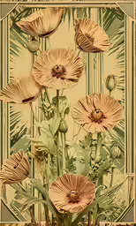 the image shows flowers arranged on the art nouveau table