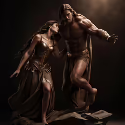 the pose is incredible for this spartan and his beautiful lady partner