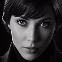 a close up of a person with black hair